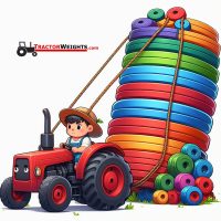 Little Boy on Tractor With Lots of Tractor Weights.